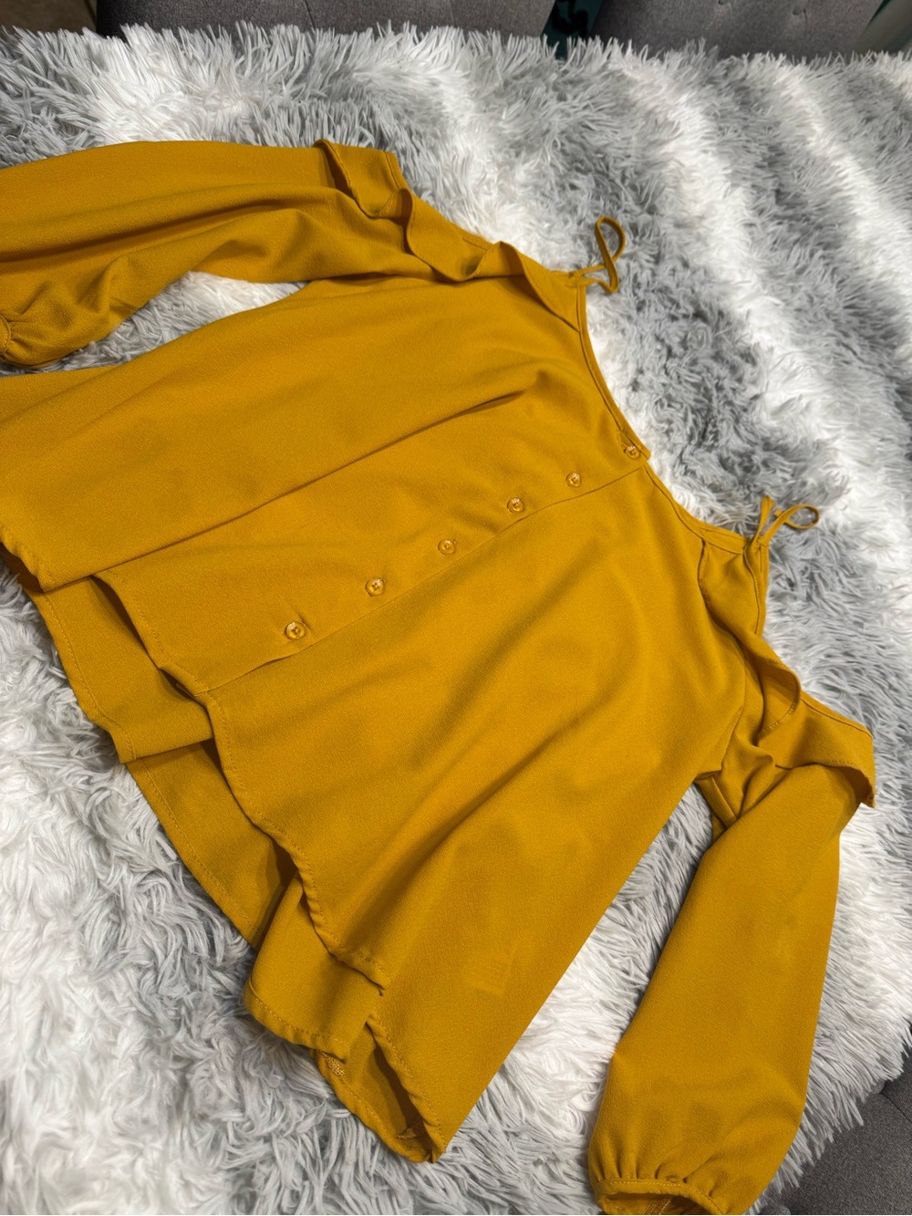 Paper Crane Mustard Cold-Shoulder Tie-Shoulder Blouse
